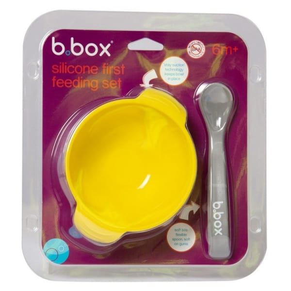 B.BOX - Silikonowa Miseczka z Przyssawką i Łyżeczką, Lemon Sherbet, B.box