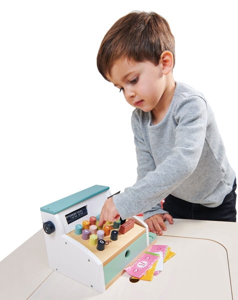 tender leaf toys - Drewniana Kasa Sklepowa ze Skanerem