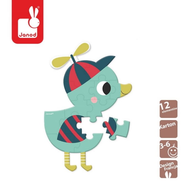 Janod  -  Mini Puzzle Baby Forest 12 Elementów Kaczka
