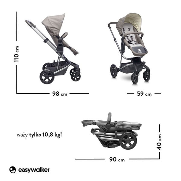 Easywalker  -  Harvey Wózek Głęboko - Spacerowy Steel Grey (zawiera Stelaż, Siedzisko z Budką i Pałąkiem)