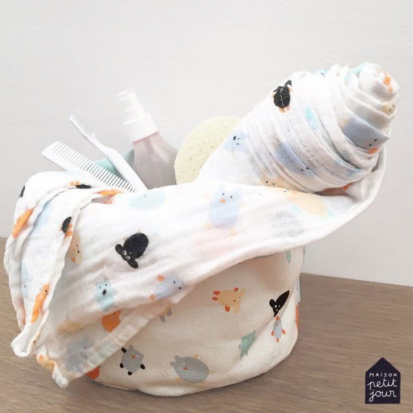 Maison Petit Jour® - Muślinowy, Mały Otulacz Dla Niemowlaka, Doudous, Puchaci Przyjaciele | Maison Petit Jour®