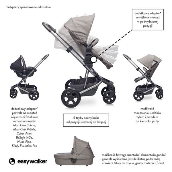 Easywalker  -  Harvey Wózek Głęboko - Spacerowy Steel Grey (zawiera Stelaż, Siedzisko z Budką i Pałąkiem)