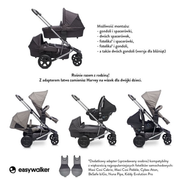 Easywalker  -  Harvey Wózek Głęboko - Spacerowy Steel Grey (zawiera Stelaż, Siedzisko z Budką i Pałąkiem)