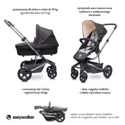 Easywalker Harvey  -  Wózek Głęboko - Spacerowy Coal Black (zawiera Stelaż, Siedzisko z Budką i Pałąkiem)