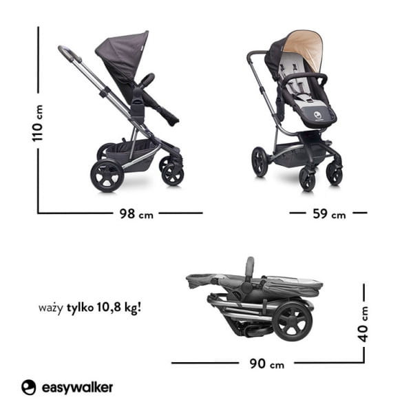 Easywalker Harvey  -  Wózek Głęboko - Spacerowy Coal Black (zawiera Stelaż, Siedzisko z Budką i Pałąkiem)