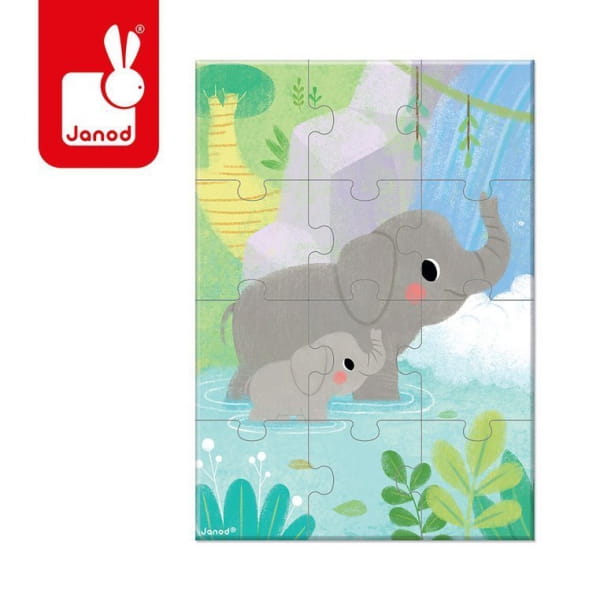 Janod  -  Mini Puzzle do Kolekcjonowania Zwierzątka 12 El. 3+ Słonie