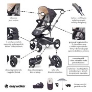 Easywalker Harvey  -  Wózek Głęboko - Spacerowy Coal Black (zawiera Stelaż, Siedzisko z Budką i Pałąkiem)
