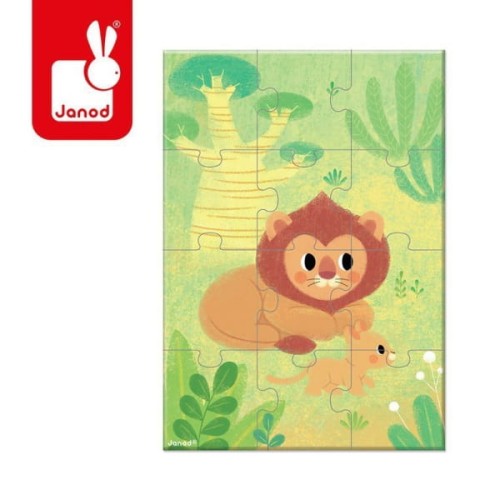 Janod    -    Mini Puzzle do Kolekcjonowania Zwierzątka 12 El. 3+ Lwy