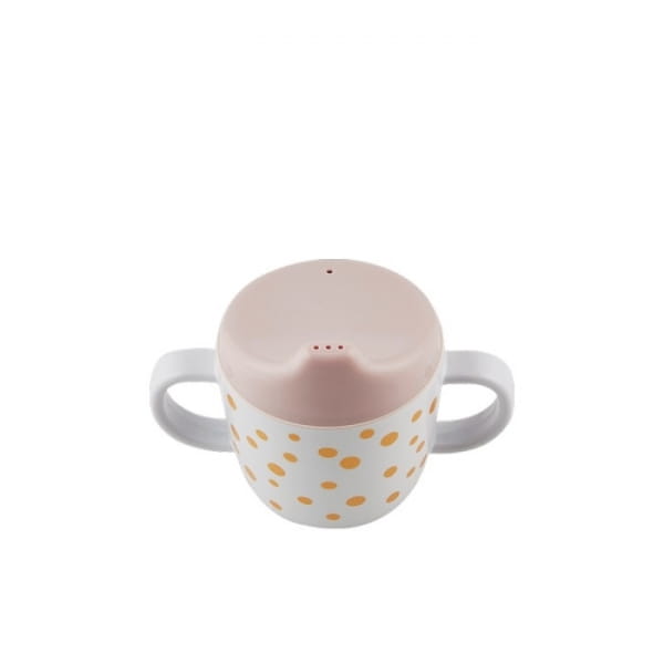Done by Deer  -  Dots Kubek Melaminowy z Ustnikiem Gold/powder Pink