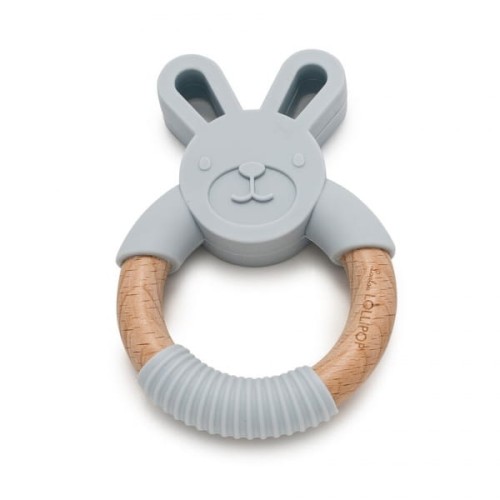 Loulou Lollipop  -  Gryzak Silikonowo  -  Drewniany Króliczek Light Grey