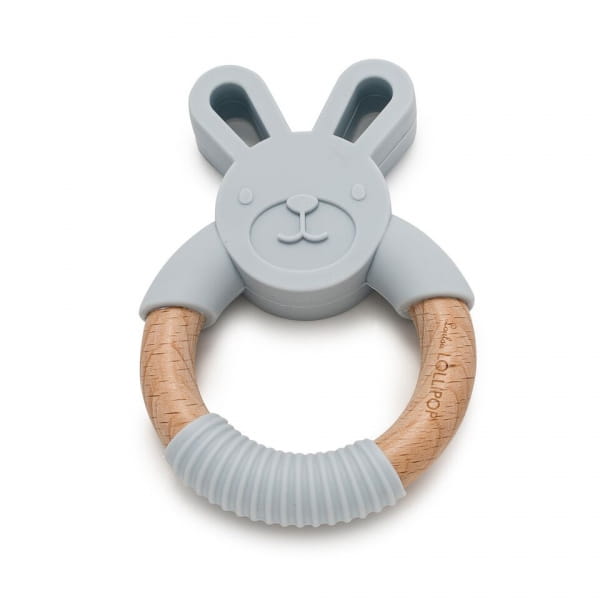 Loulou Lollipop  -  Gryzak Silikonowo  -  Drewniany Króliczek Light Grey
