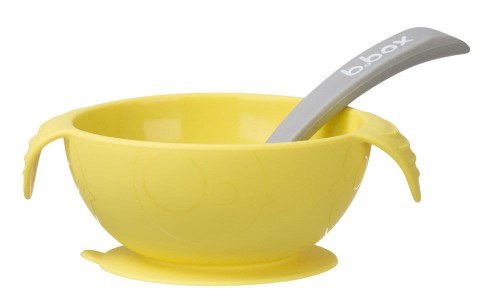 B.BOX - Silikonowa Miseczka z Przyssawką i Łyżeczką, Lemon Sherbet, B.box