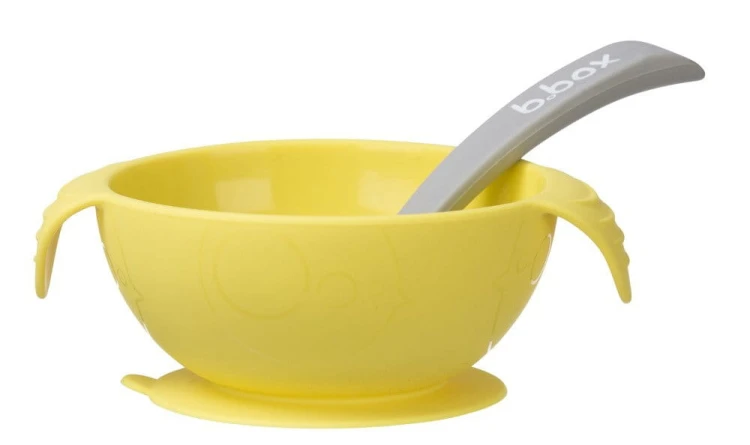 B.BOX - Silikonowa Miseczka z Przyssawką i Łyżeczką, Lemon Sherbet, B.box