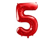 Balon Foliowy Cyfra ''5'', 86cm, Czerwony