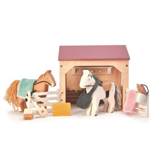 tender leaf toys - Drewniane Figurki do Zabawy  -  Stajnia z Końmi