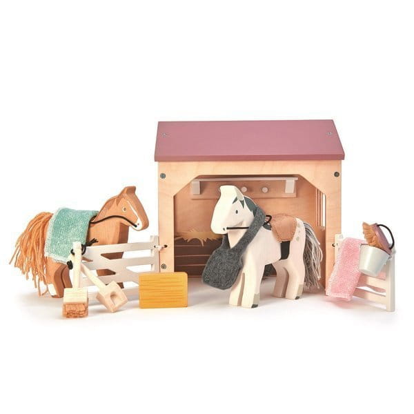 tender leaf toys - Drewniane Figurki do Zabawy  -  Stajnia z Końmi